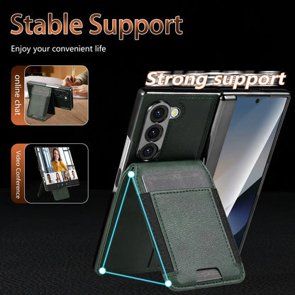 Stable Support Leather Magnetic Wallet Case for Samsung Galaxy Z Fold 7 ZFold 6 5 4 3 Tempered Glass with Hinge Protection Cover
