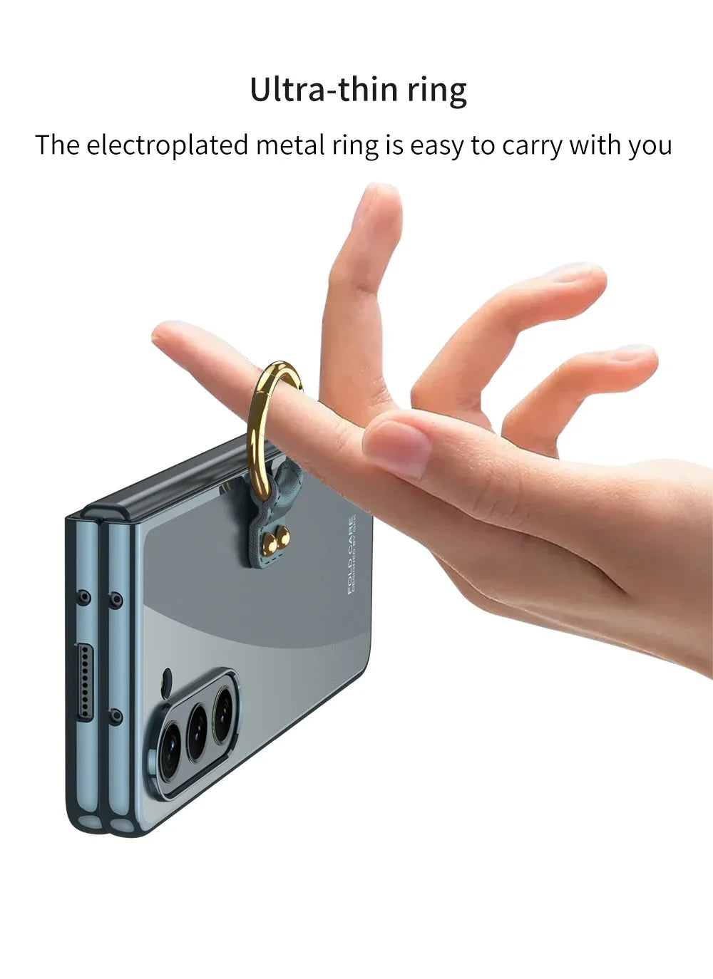 Luxury Plating HD Transparent Case for Samsung Galaxy Z Fold 6 5 5G Case with Ring Metal Ring Clear Shockproof Shell Case